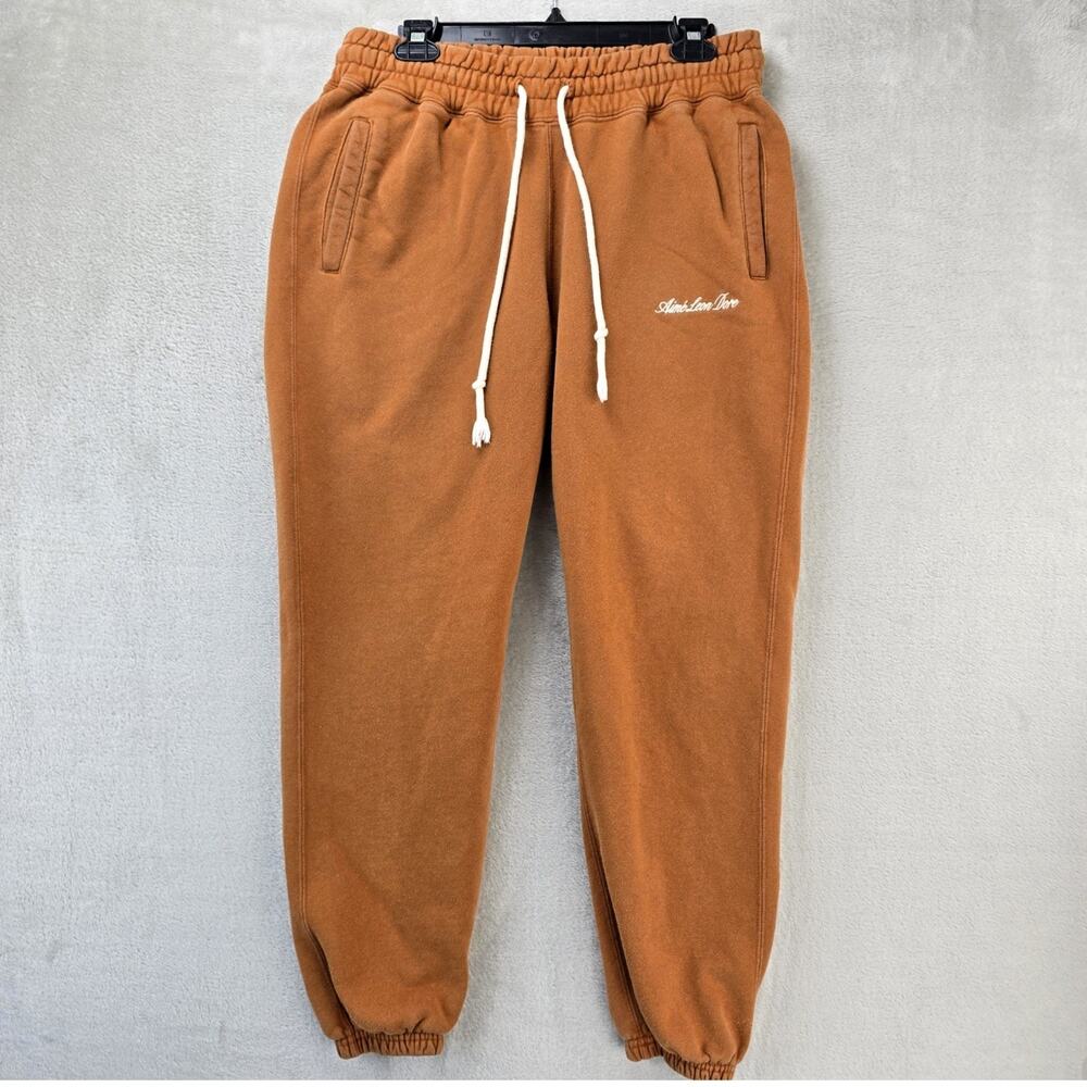 AIME LEON DORE Jogger Sweatpants Mens Large Brown Burnt Orange Heavyweight